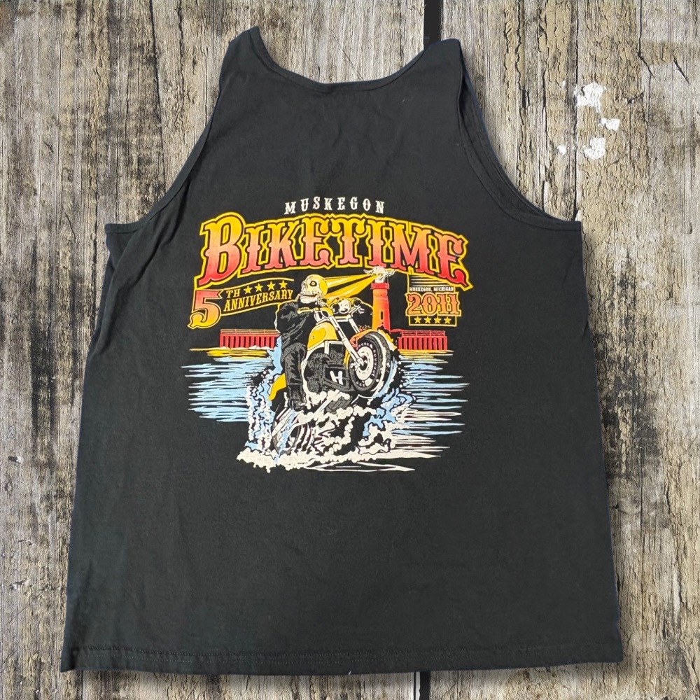 Muskegon Bike Time 2011 Tank Top L Biker Skeleton Motorcycle Rally Graphic Black